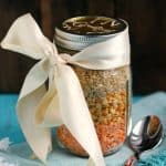 Curried lentil rice soup mix is a yummy gluten free and vegan gift to make and give!