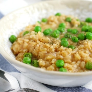 Creamy and comforting brown rice risotto is the perfect dairy free and vegan meal for cold weather!