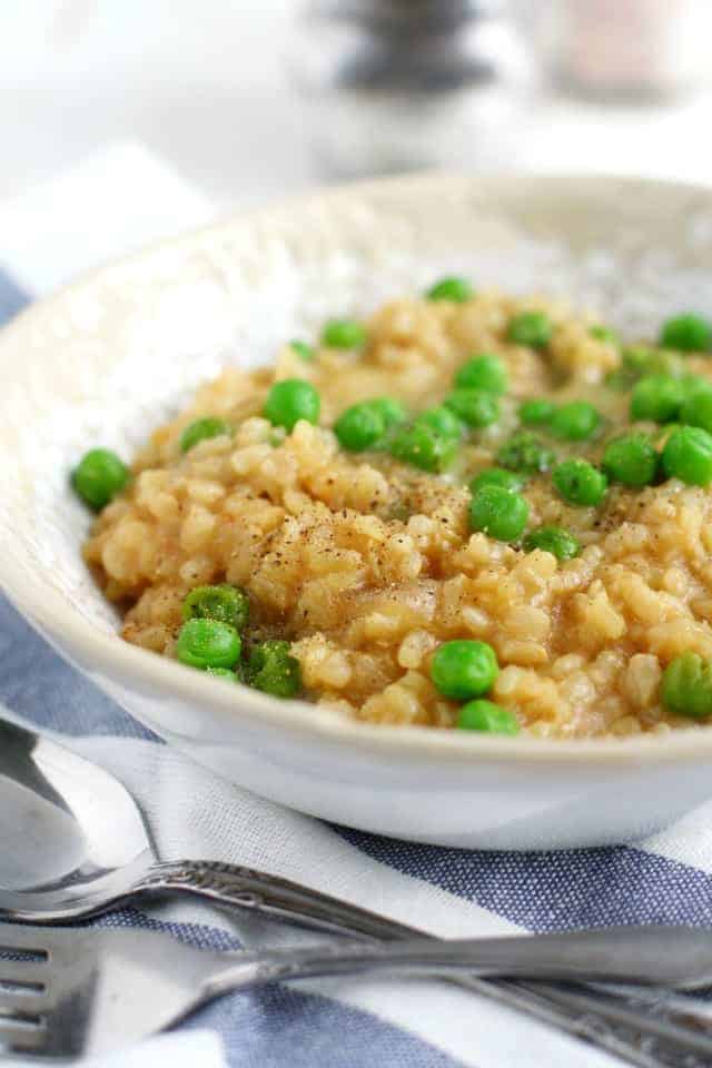 brown rice risotto with peas