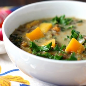 A hearty and delicious curried lentil butternut squash soup is a great meal for chilly nights!