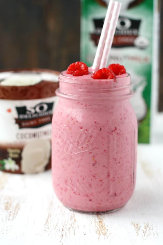 A creamy and delicious dairy free raspberry milkshake with a secret healthy ingredient! #ad #WellnessYourWay