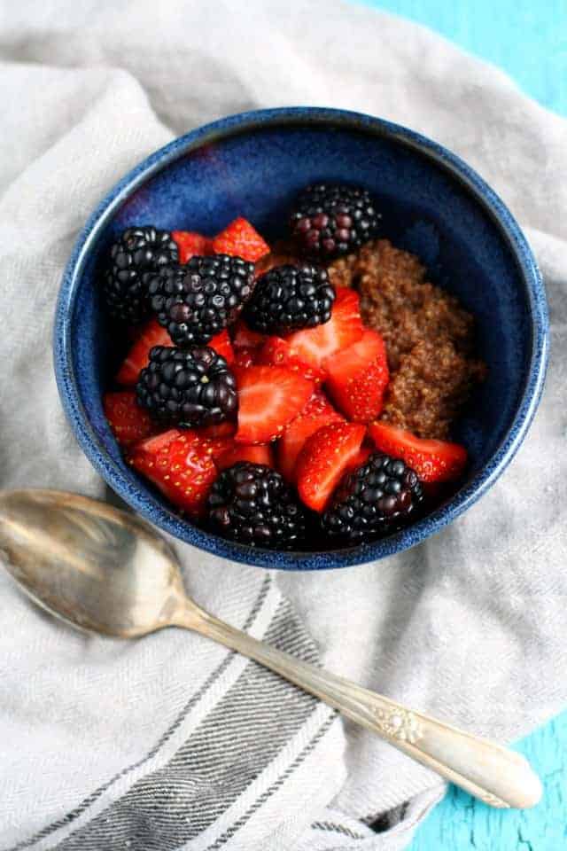 chocolate quinoa cereal with berries