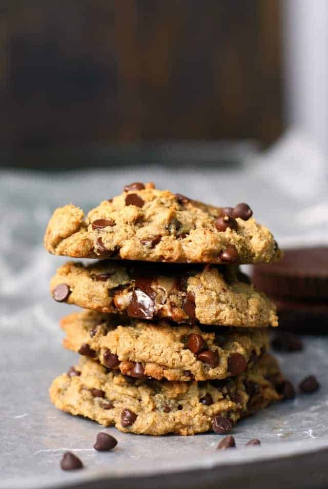 Chewy, gooey, chocolatey and delicious sunbutter cookies are made extra special with the additon of chocolate chips and suncups. 