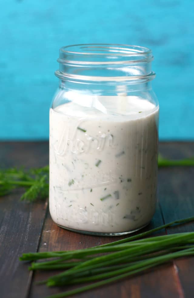 Homemade dairy free ranch dressing in a mason jar