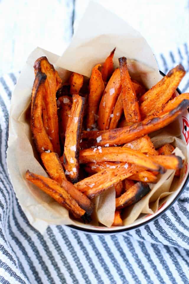 Baked sweet potato fries are a healthy snack or side dish.