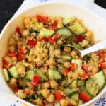 honey mustard quinoa salad in a pyrex bowl