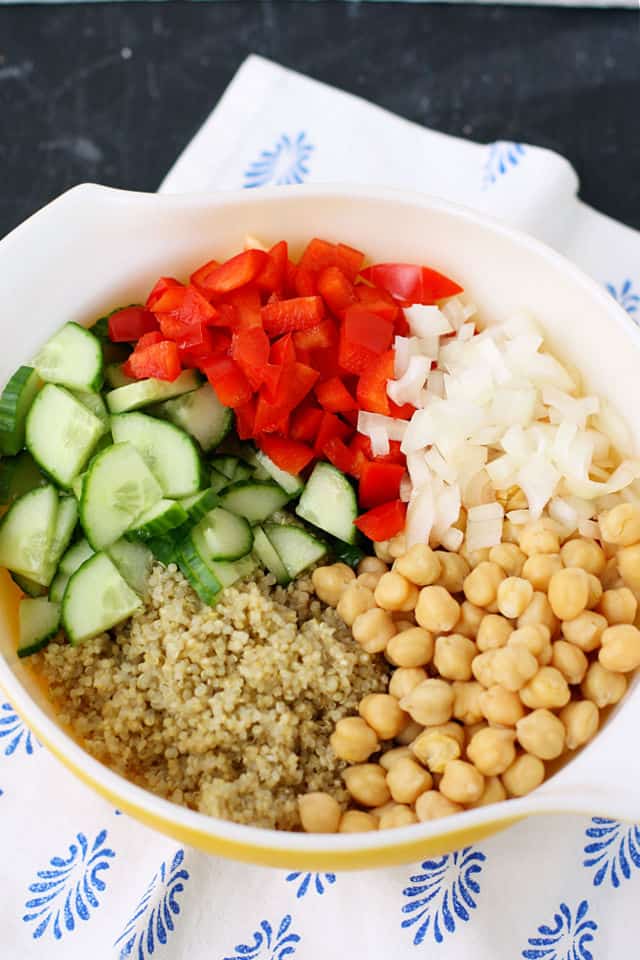 quinoa salad ingredients in a bowl