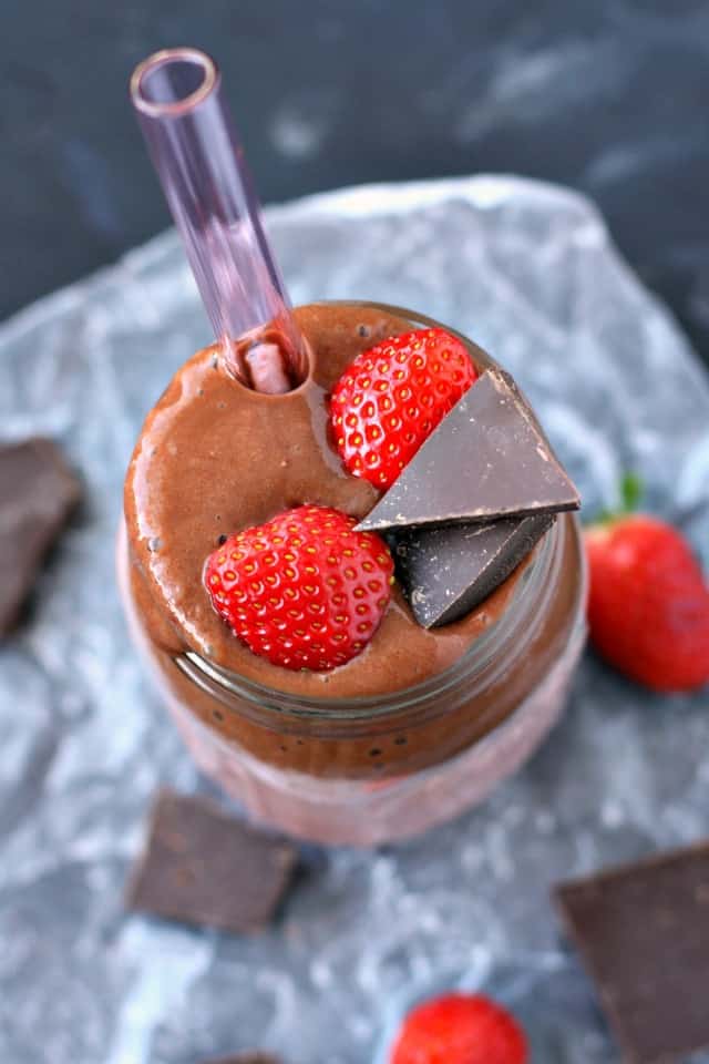 strawberry smoothie with chocolate and bananas