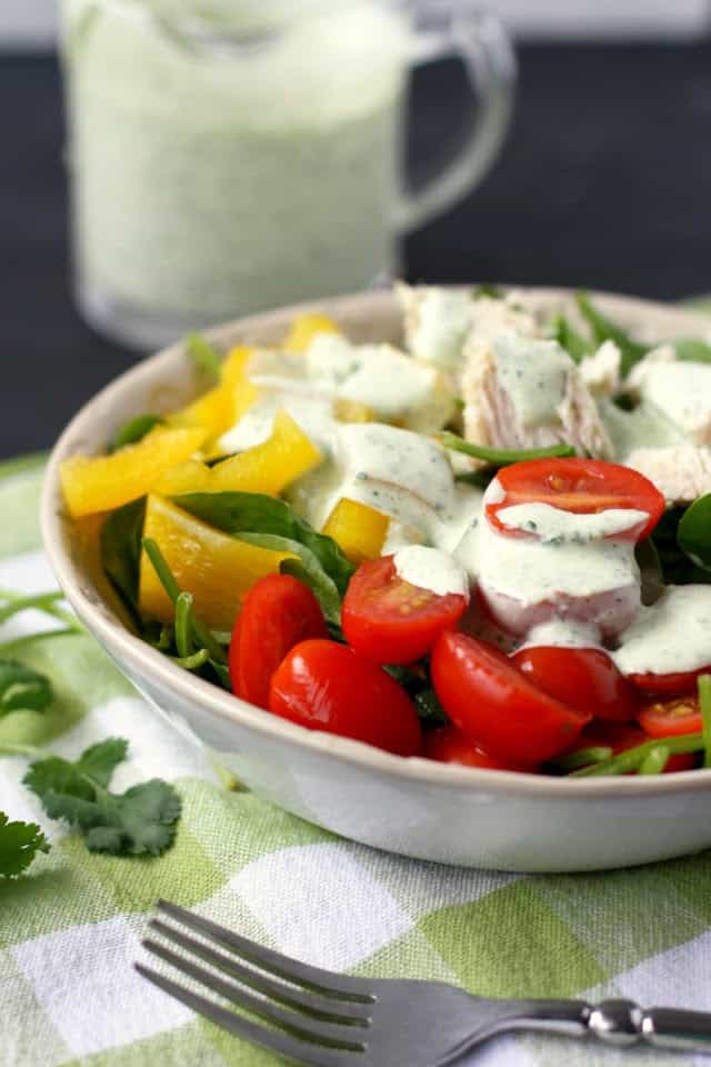 salad with creamy cilantro dressing