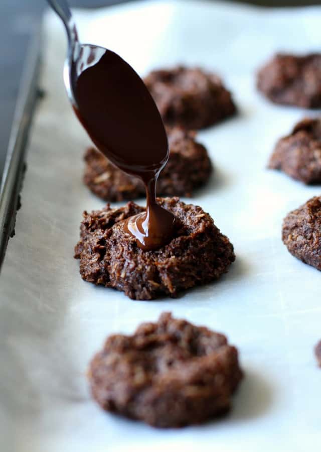chocolate coconut thumbprints with chocolate filling