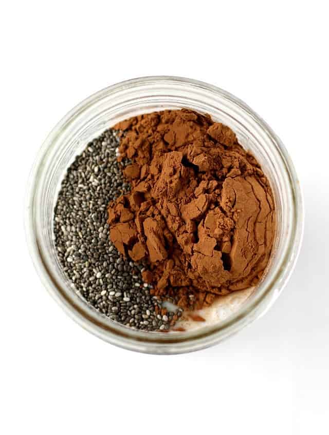cocoa powder and chia seeds in jar