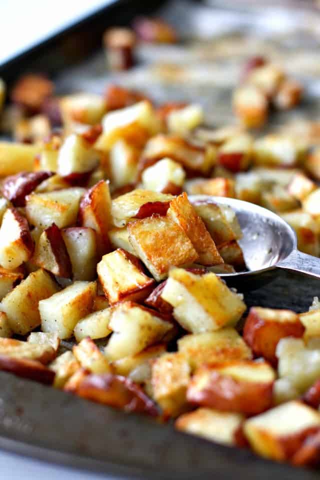 roasted red potatoes on a sheet pan