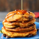 vegan pumpkin pancakes with syrup