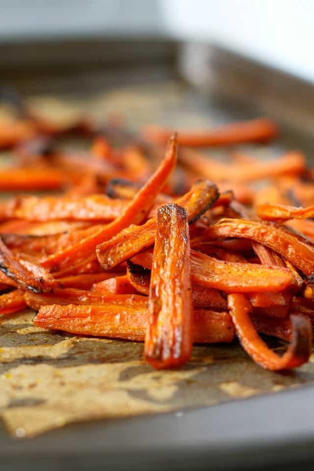 carrot fries on a cookie sheet 