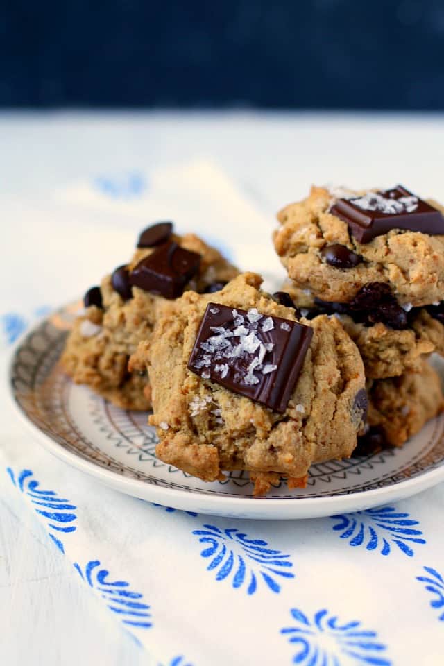 gluten free vegan chocolate chunk cookies on a plate
