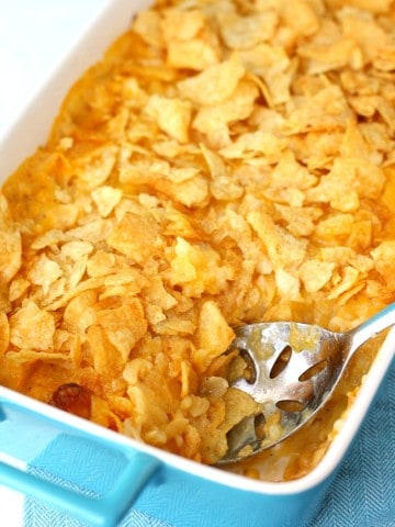 dairy free cheesy potato casserole with crunchy topping