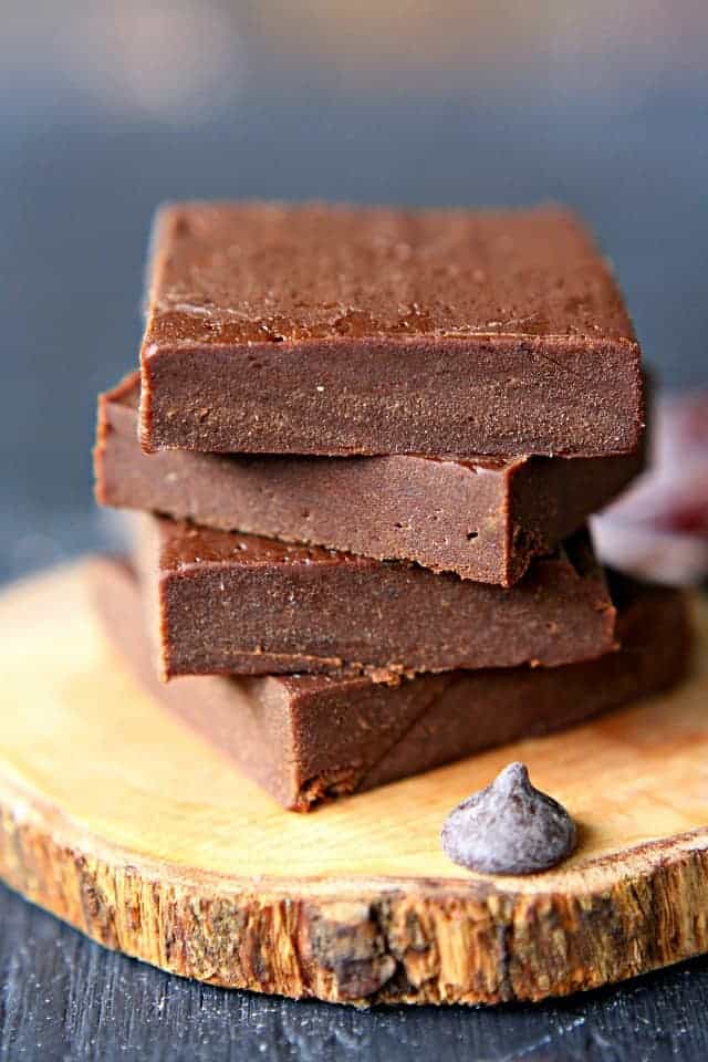 stack of fudge squares made from dates