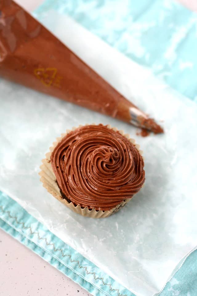 vegan chocolate frosting bag with a piping bag