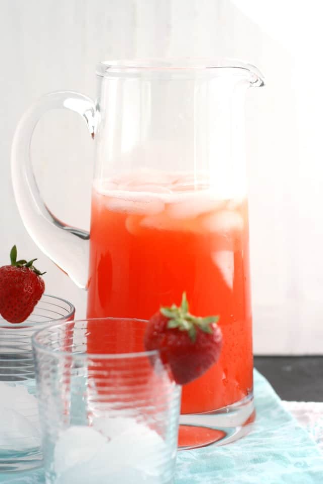 pitcher of strawberry lemonade