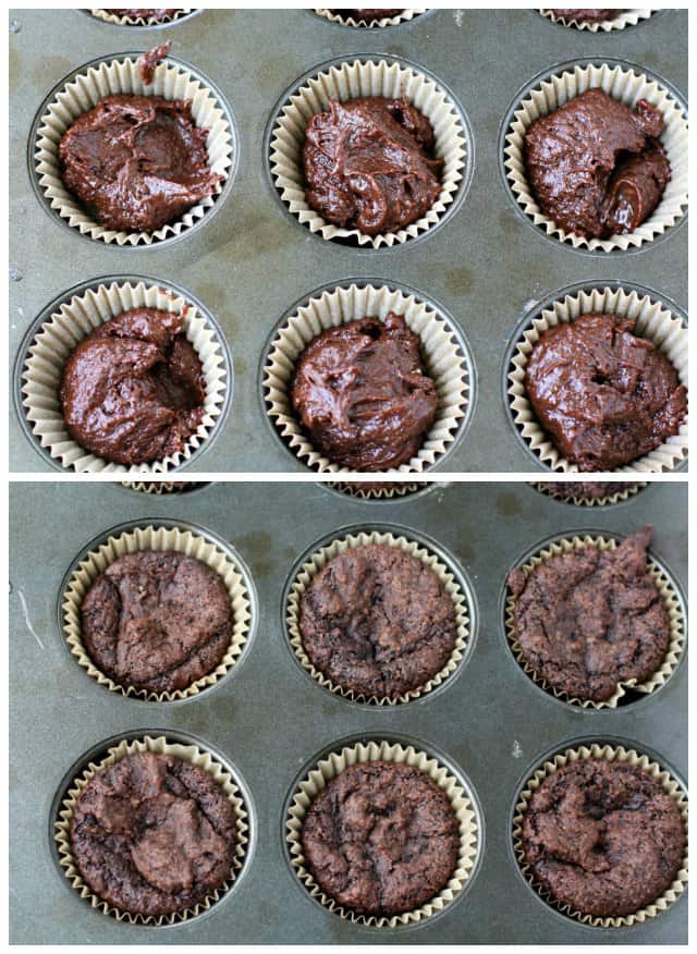 unbaked cupcakes and baked cupcakes in pan