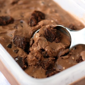 double chocolate brownie ice cream being scooped
