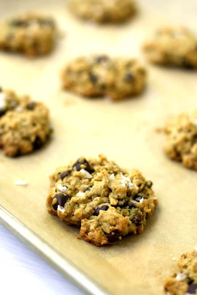 zucchini oatmeal cookies on baking sheet