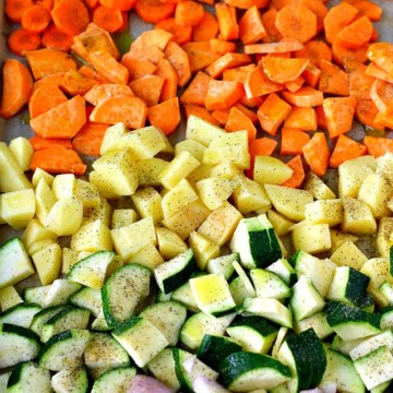 rainbow vegetables on a cookie sheet