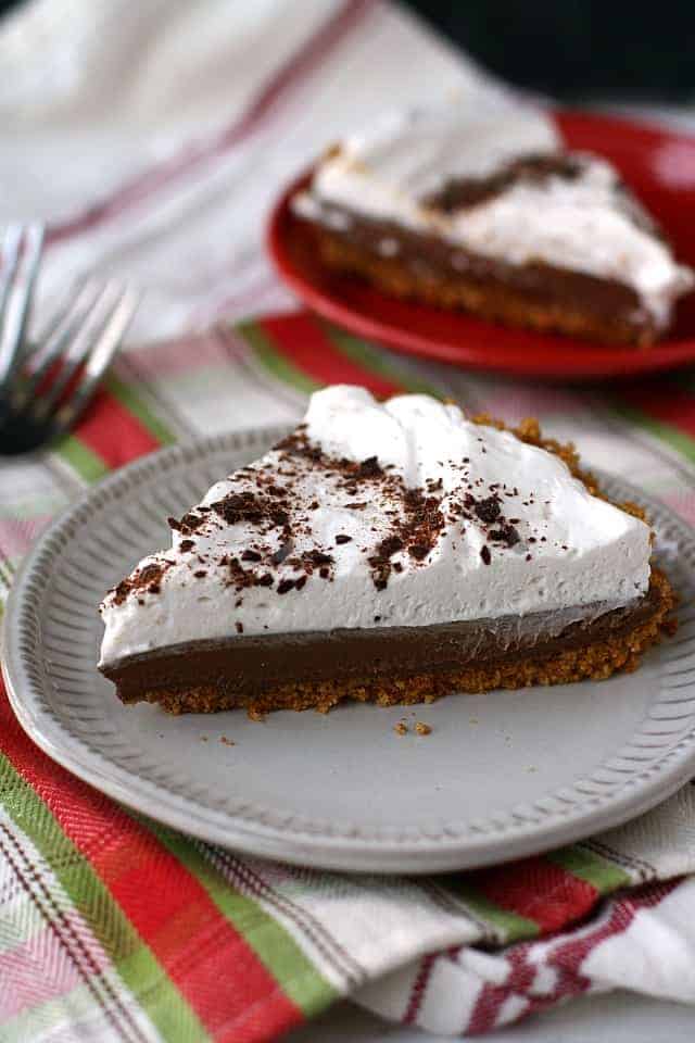 slice of vegan french silk pie on a plate