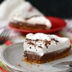 slice of vegan french silk pie on a plate with a fork