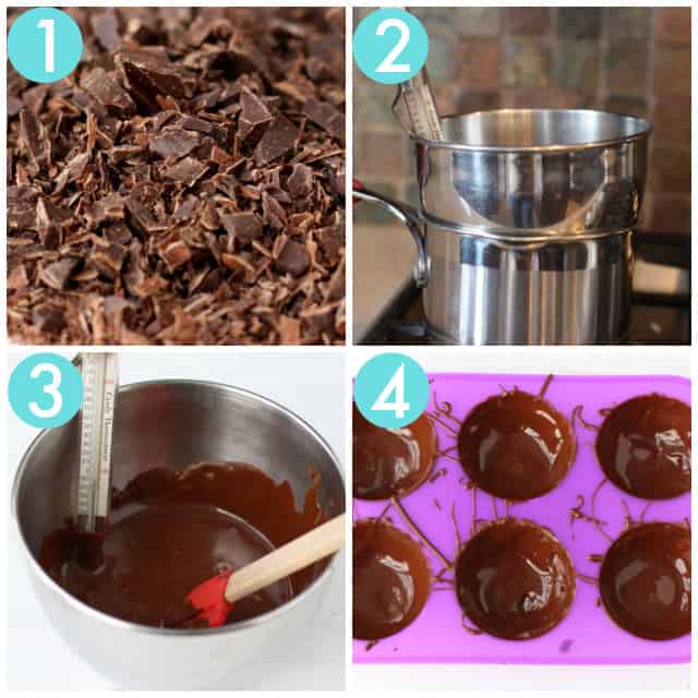 collage showing how to make hot chocolate bombs