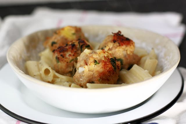 egg free chicken meatballs in a white bowl