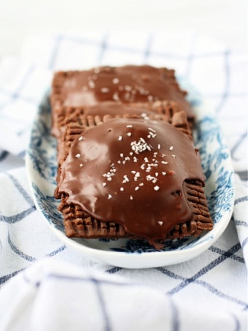 gluten free vegan chocolate pop tarts on a ceramic tray