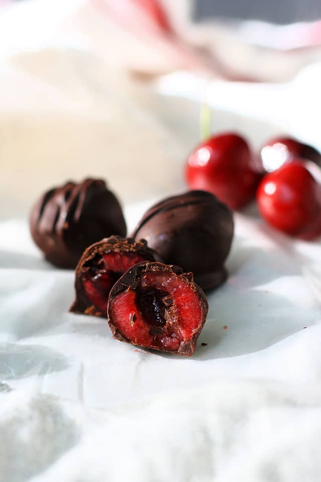 chocolate covered cherry cut in half