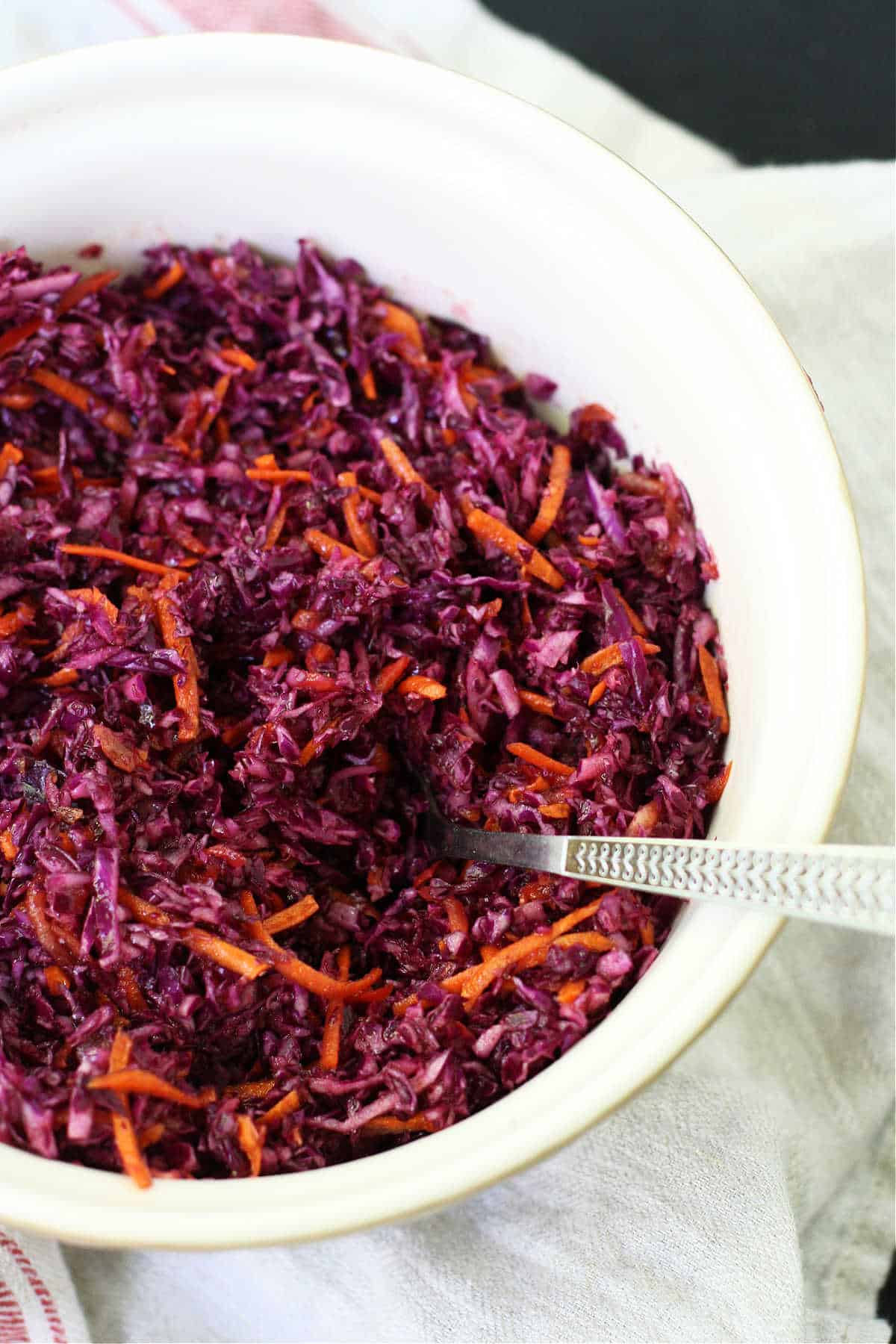 red cabbage slaw in a bowl