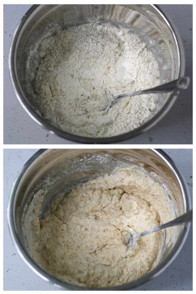 pancake batter before and after stirring