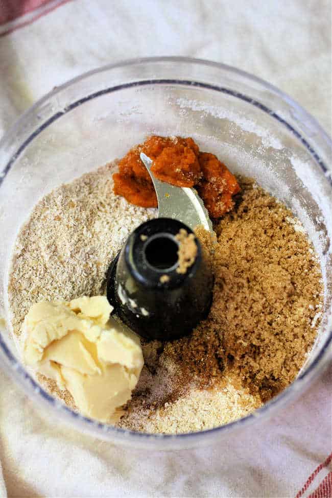 ingredients for cookie dough bites in a food processor