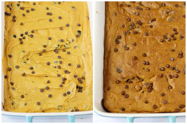 pumpkin bars before and after baking