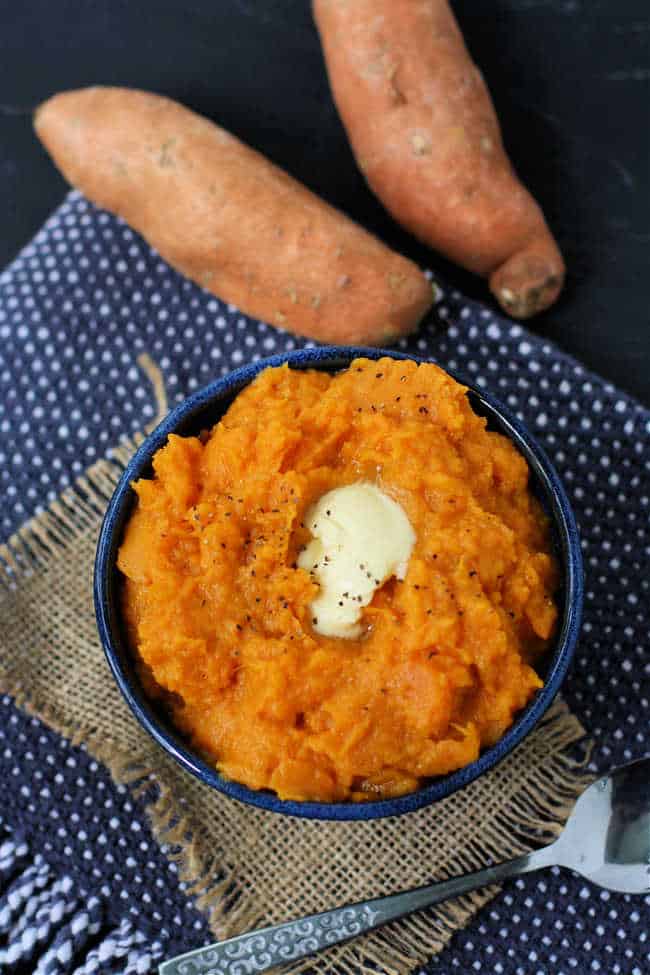 dairy free mashed sweet potatoes with vegan buttery spread