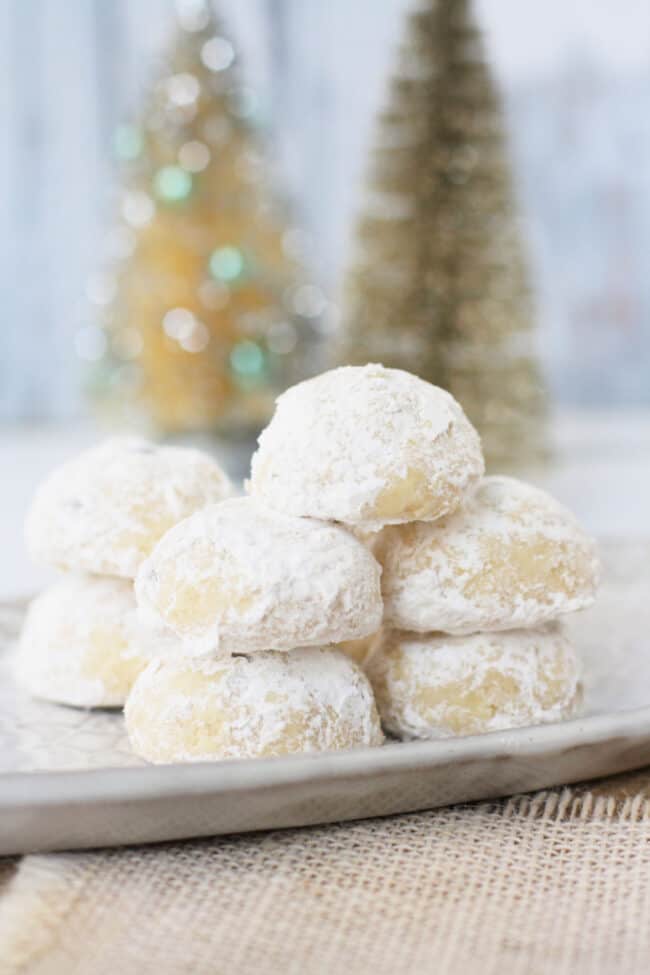 stack of gluten free vegan snowball cookies