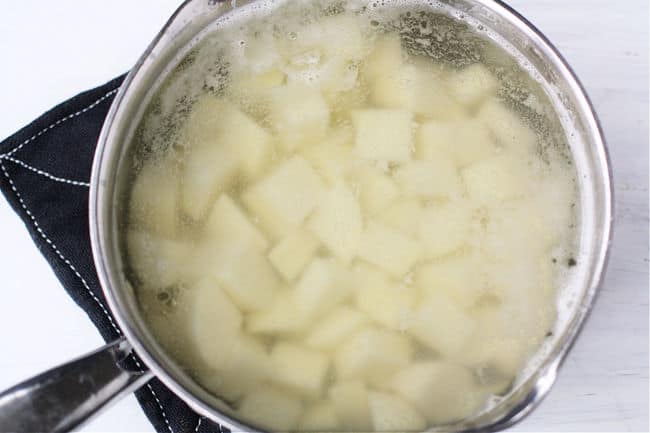 diced potatoes in a pot with water
