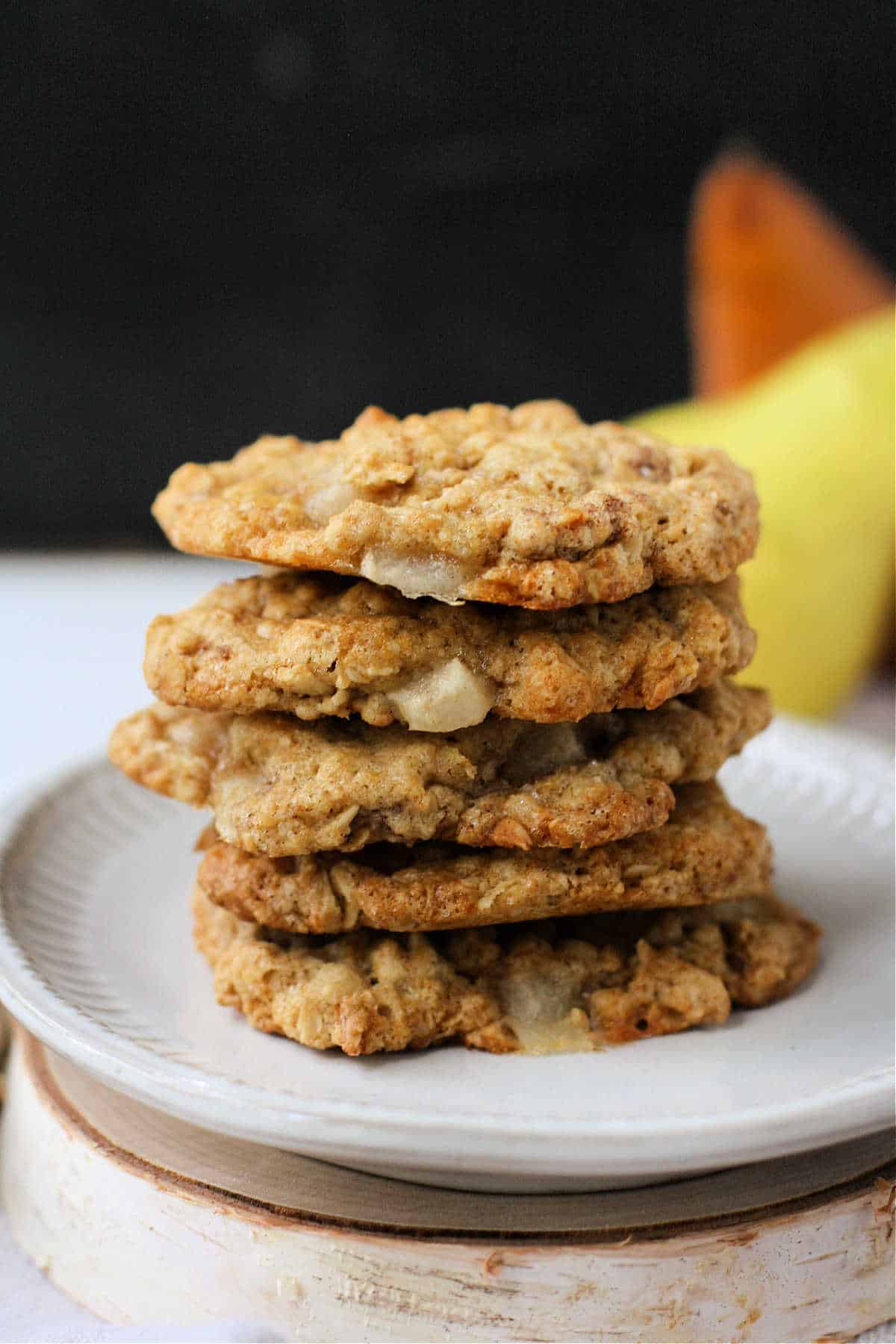 stack of gluten free pear oatmeal cookies