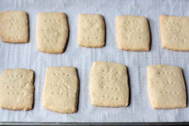 baked gluten free shortbread cookies on a cookie sheet