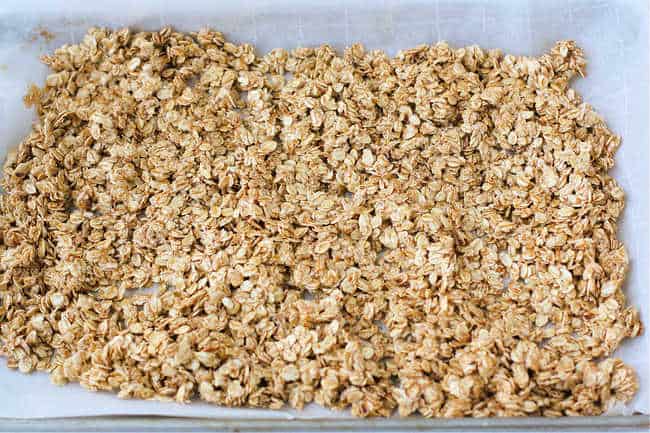 granola on baking sheet