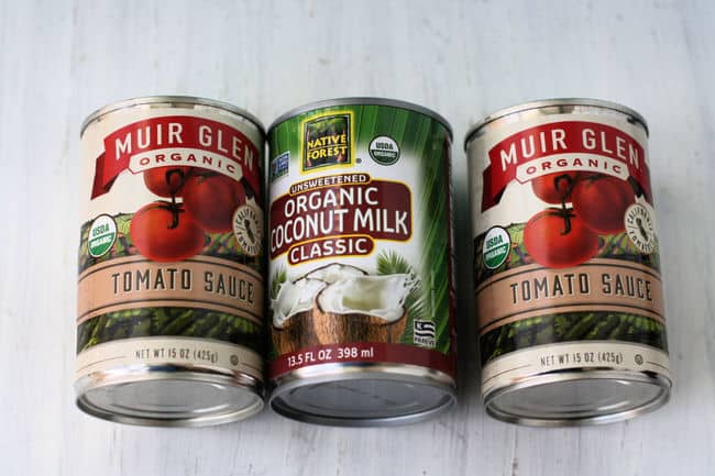 canned tomato sauce and coconut milk