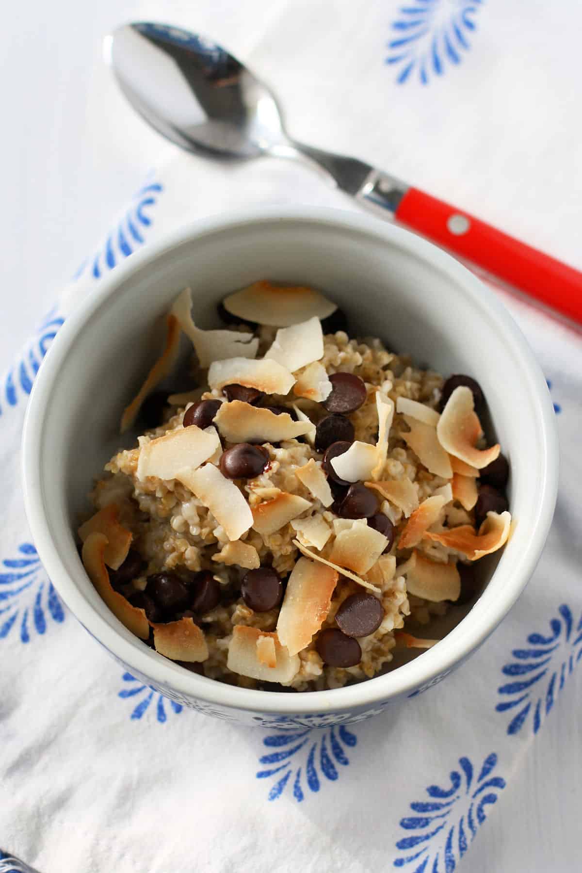 coconut steel cut oats with chocolate chips
