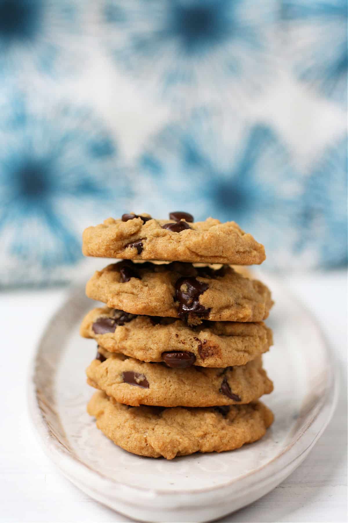 dairy free vegan chocolate chip cookies on a white tray