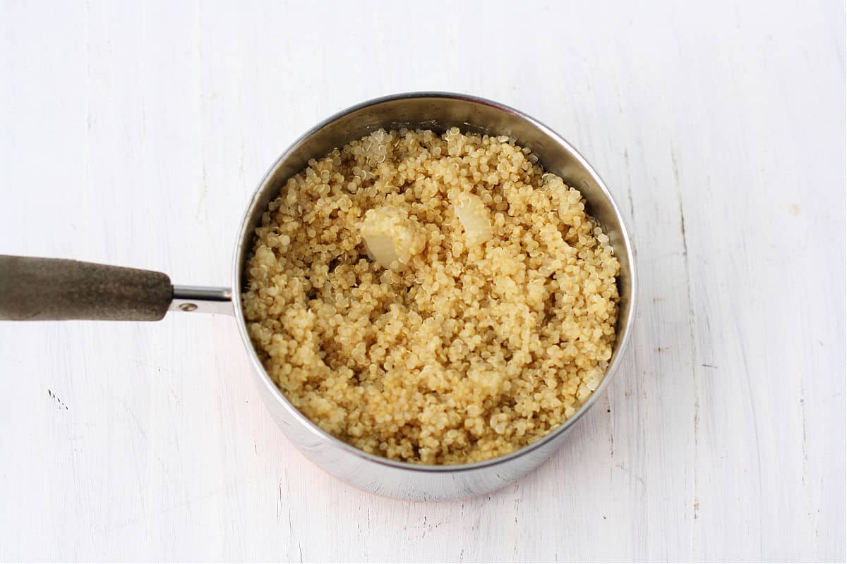cooked quinoa in a pan