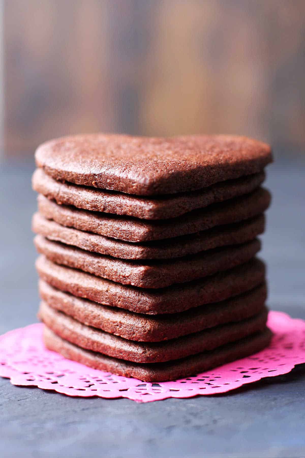 stack of chocolate heart cookies