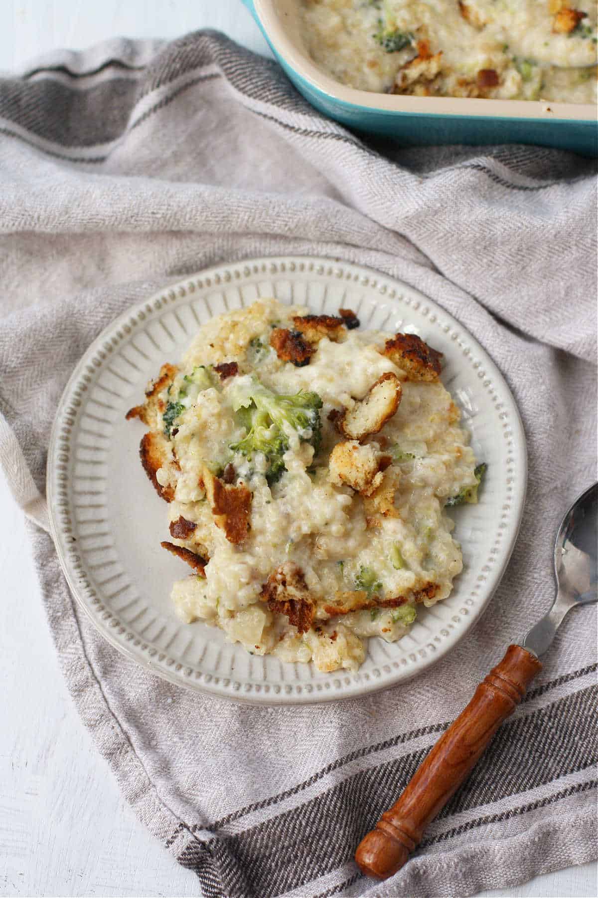 vegan quinoa casserole on a white plate