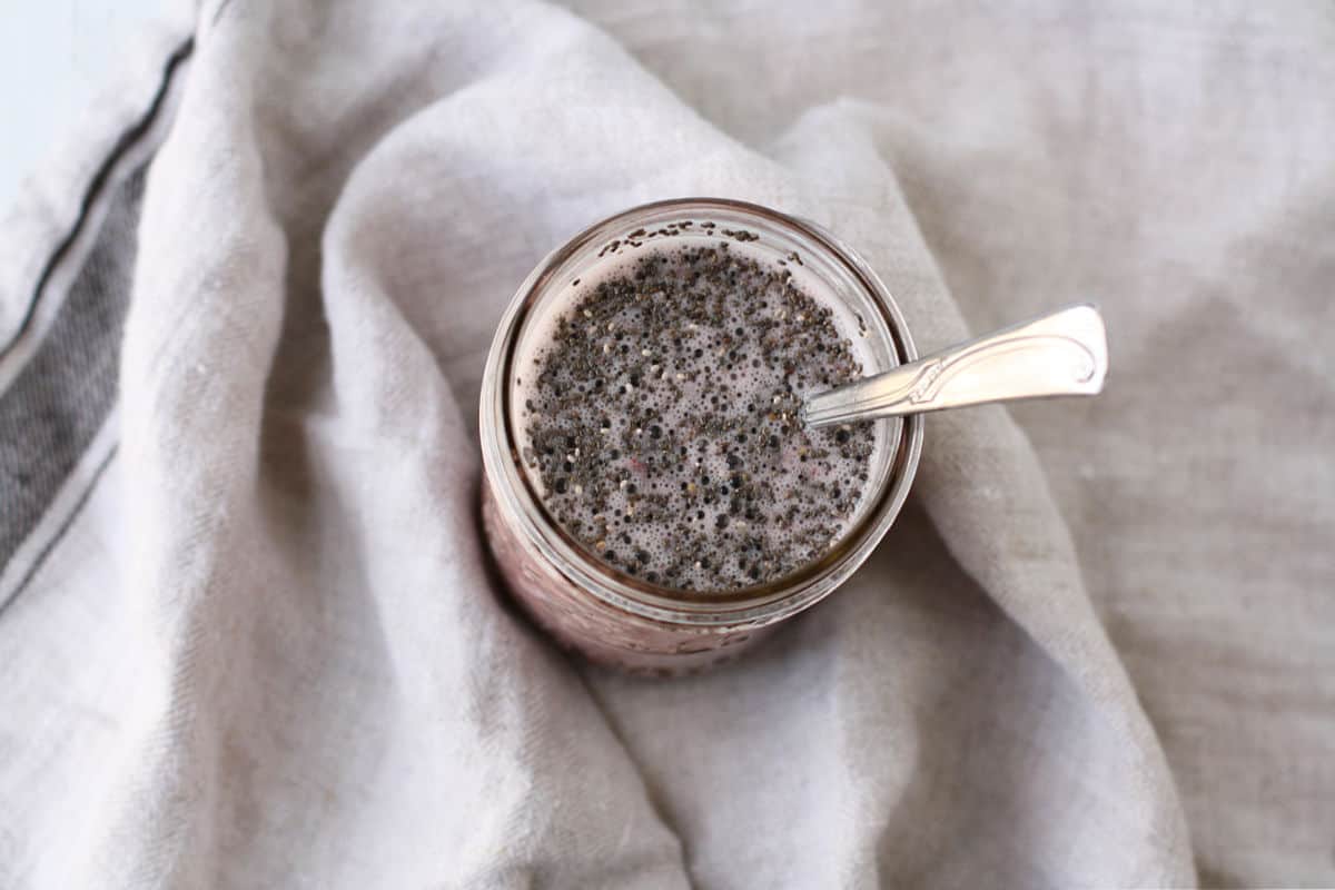 chia pudding ingredients in a glass jar
